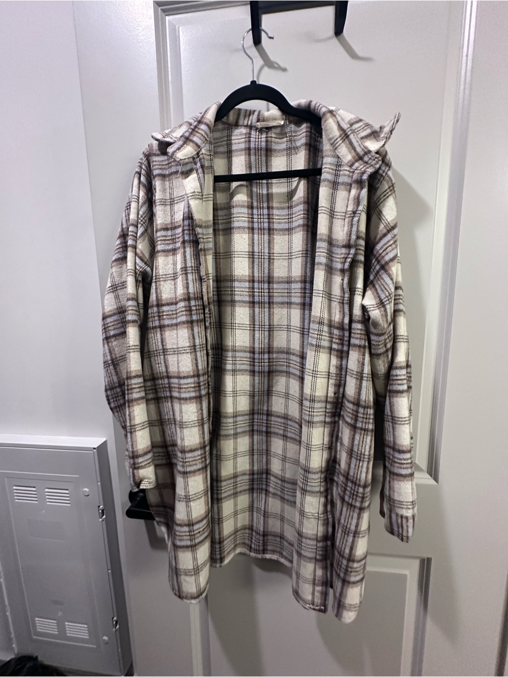 ADORA Cream and Brown Plaid Teddy Jacket